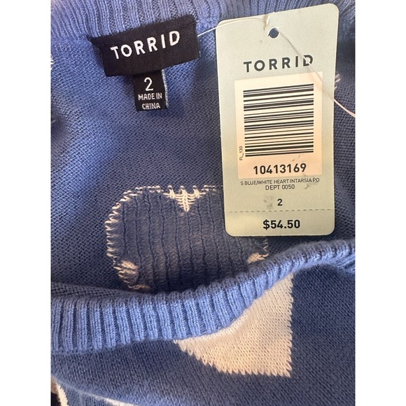 NWT Torrid Heart Print Sweater Blue White Wide Crew Neck Women's Plus Size 2 2X - Picture 9 of 12